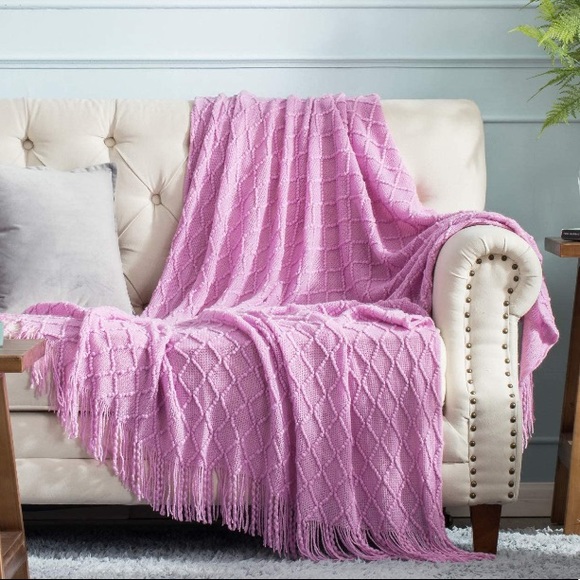 White Farmhouse Classic Chic Tassel Knit Throw Cozy Fringe Patterned Blanket - Picture 9 of 16